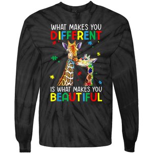 Different Beautiful Autism Awareness Puzzle Piece Giraffe Tie-Dye Long Sleeve Shirt