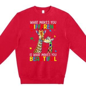 Different Beautiful Autism Awareness Puzzle Piece Giraffe Premium Crewneck Sweatshirt