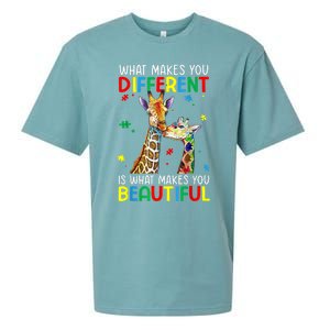 Different Beautiful Autism Awareness Puzzle Piece Giraffe Sueded Cloud Jersey T-Shirt