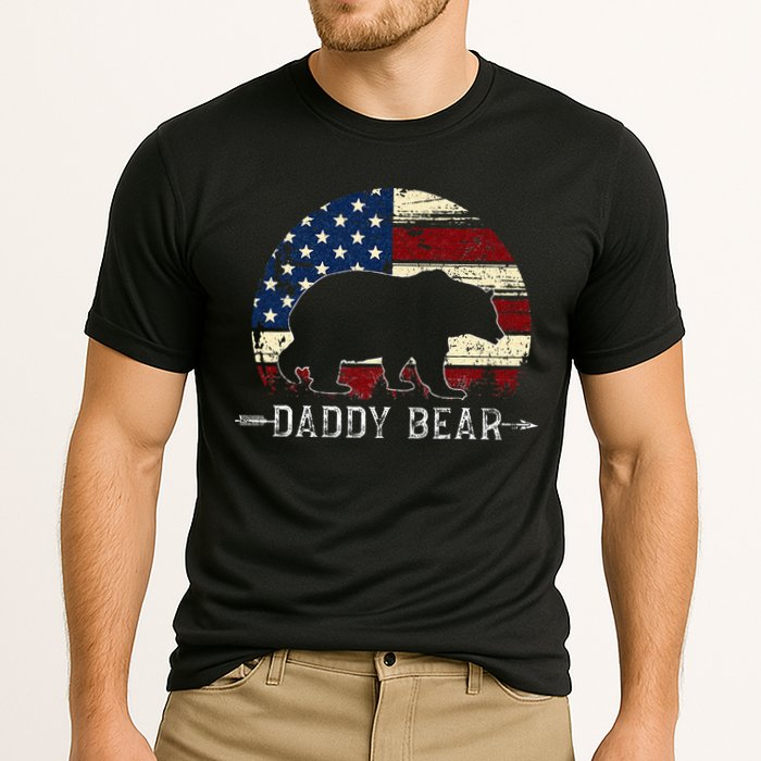 Daddy Bear American Flag 4th Of July Fathers Day Cooling Performance Crew T-Shirt