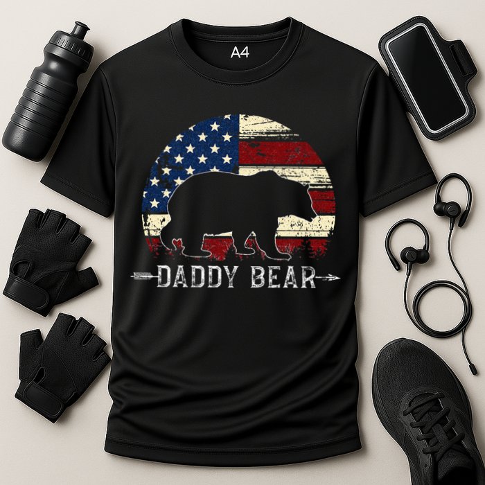 Daddy Bear American Flag 4th Of July Fathers Day Cooling Performance Crew T-Shirt