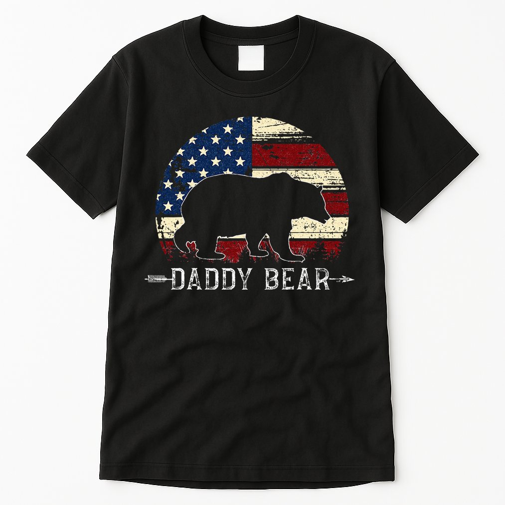 Daddy Bear American Flag 4th Of July Fathers Day Tall T-Shirt