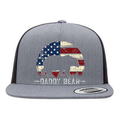 Daddy Bear American Flag 4th Of July Fathers Day Flat Bill Trucker Hat