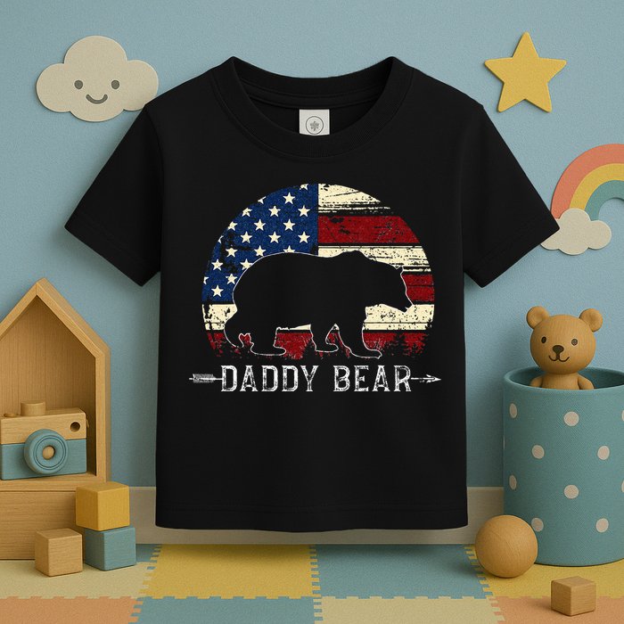 Daddy Bear American Flag 4th Of July Fathers Day Toddler T-Shirt