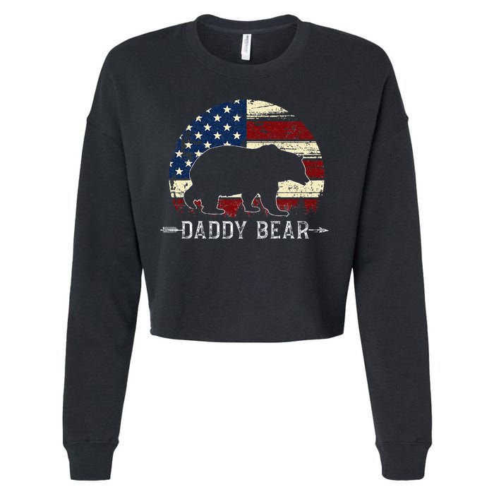 Daddy Bear American Flag 4th Of July Fathers Day Cropped Pullover Crew