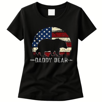 Daddy Bear American Flag 4th Of July Fathers Day Womens T-Shirt