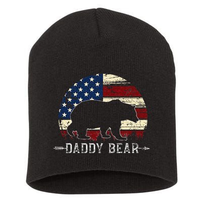 Daddy Bear American Flag 4th Of July Fathers Day Short Acrylic Beanie