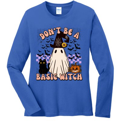 Dont Be A Basic Witch Cat Halloween Pumpkin Fall Season Great Gift Ladies Long Sleeve Shirt