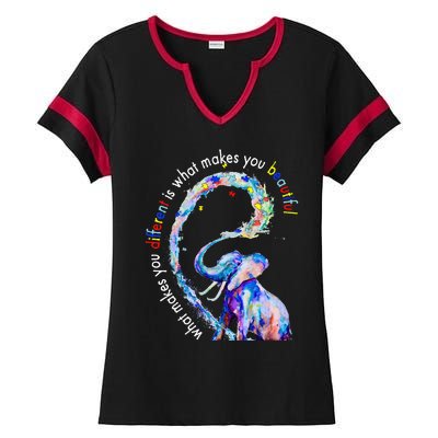 Different Beautiful Autism Awareness Puzzle Piece Elephant Ladies Halftime Notch Neck Tee