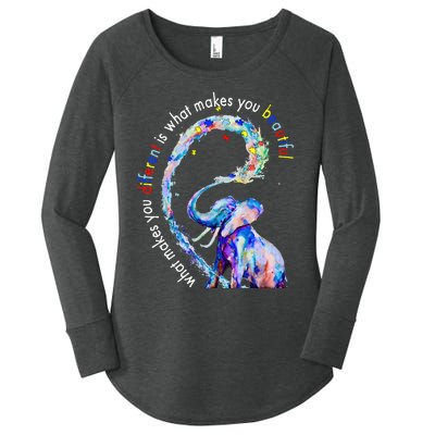 Different Beautiful Autism Awareness Puzzle Piece Elephant Women's Perfect Tri Tunic Long Sleeve Shirt