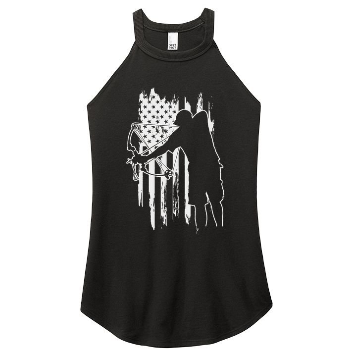 Dad Bowfishing Archer American Flag Vintage Great Gift Women's Perfect Tri Rocker Tank