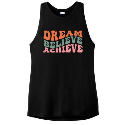 Dream Believe Achieve Positive Quote Ladies PosiCharge Tri-Blend Wicking Tank