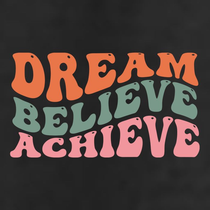 Dream Believe Achieve Positive Quote 7 Panel Mesh Trucker Snapback Hat
