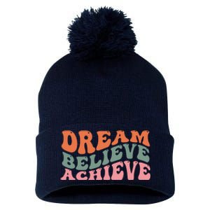 Dream Believe Achieve Positive Quote Pom Pom 12in Knit Beanie