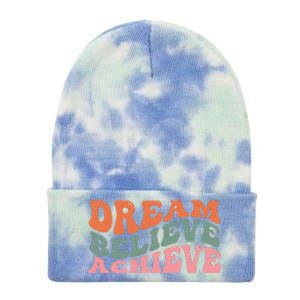 Dream Believe Achieve Positive Quote Tie Dye 12in Knit Beanie