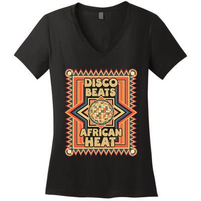 Disco Beats African Heat Retro 1970s Soul Music Women's V-Neck T-Shirt