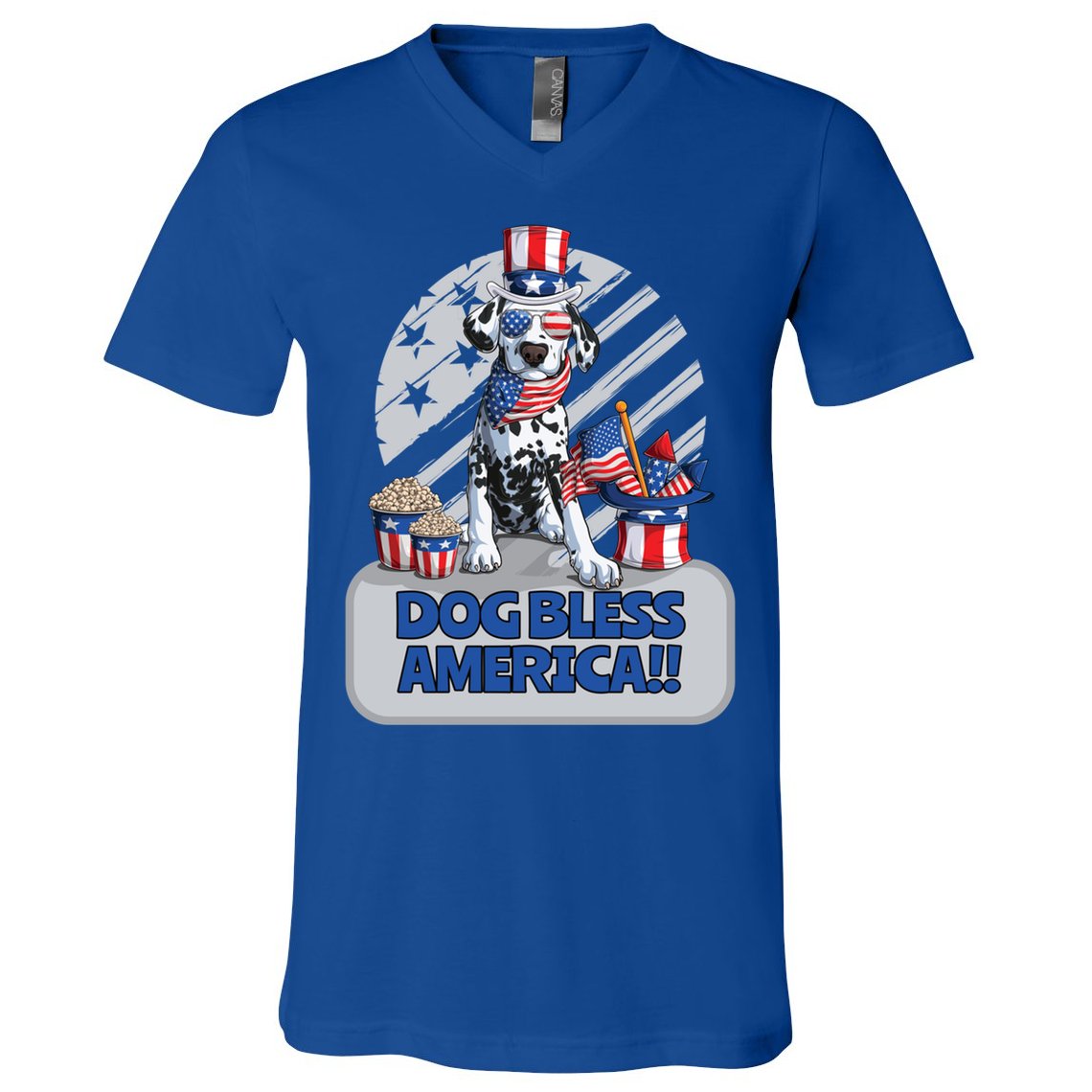 Dog Bless America 4th Of July Dalmation Patriotic Usa Gift V-Neck T-Shirt