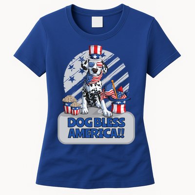 Dog Bless America 4th Of July Dalmation Patriotic Usa Gift Womens T-Shirt