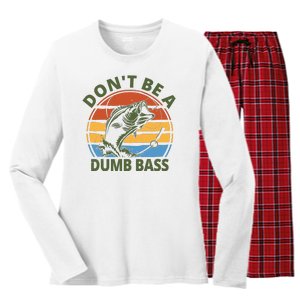 Dont Be A Dumb Bass Funny Fishing Women's Long Sleeve Flannel Pajama Set 