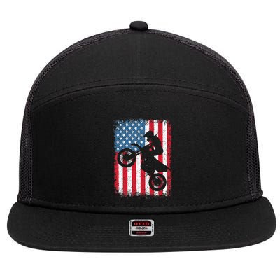 Dirt Bike American Flag Motocross Biker 7 Panel Mesh Trucker Snapback Hat