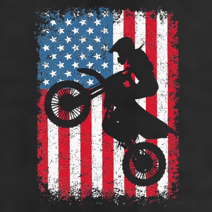 Dirt Bike American Flag Motocross Biker 7 Panel Mesh Trucker Snapback Hat