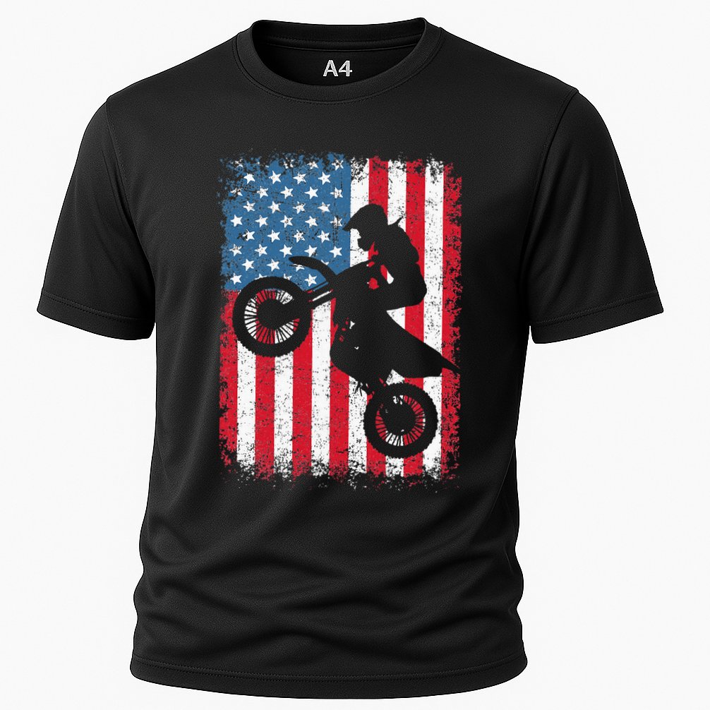Dirt Bike American Flag Motocross Biker Performance Shirt