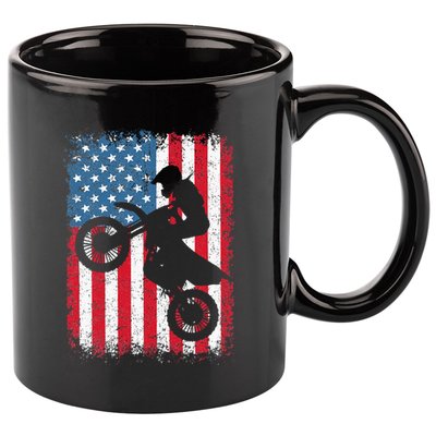 Dirt Bike American Flag Motocross Biker 11oz C Handle Ceramic Mug