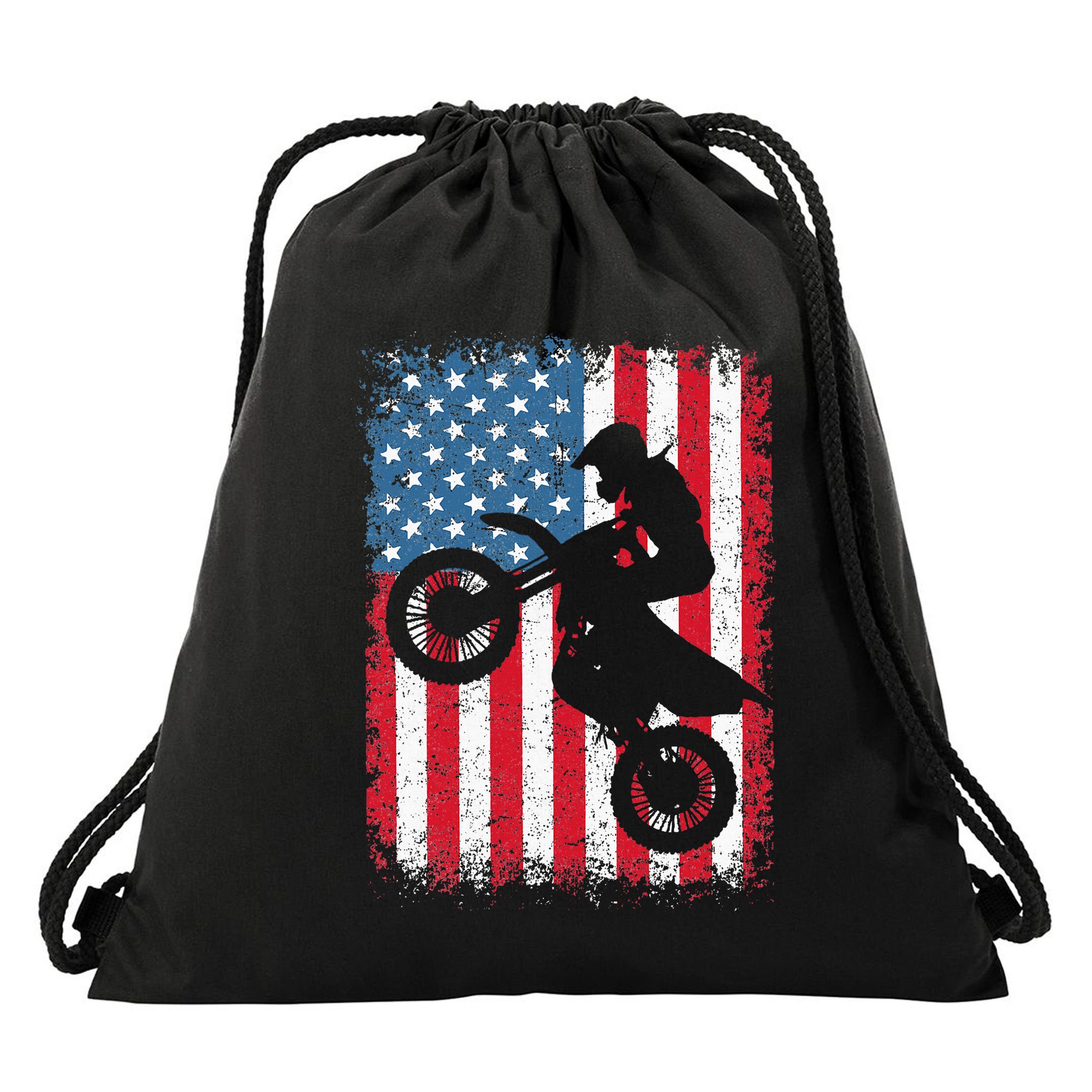 Dirt Bike American Flag Motocross Biker Drawstring Bag