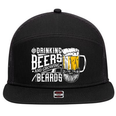Drinking Beers And Growing Beards Funny Drinking Party 7 Panel Mesh Trucker Snapback Hat