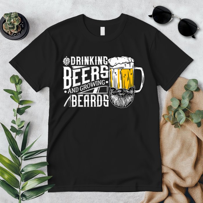 Drinking Beers And Growing Beards Funny Drinking Party Premium T-Shirt