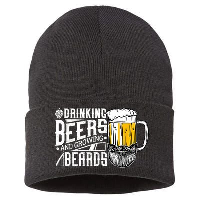 Drinking Beers And Growing Beards Funny Drinking Party Sustainable Knit Beanie