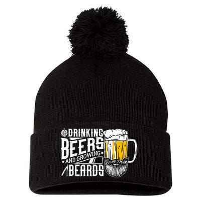 Drinking Beers And Growing Beards Funny Drinking Party Pom Pom 12in Knit Beanie