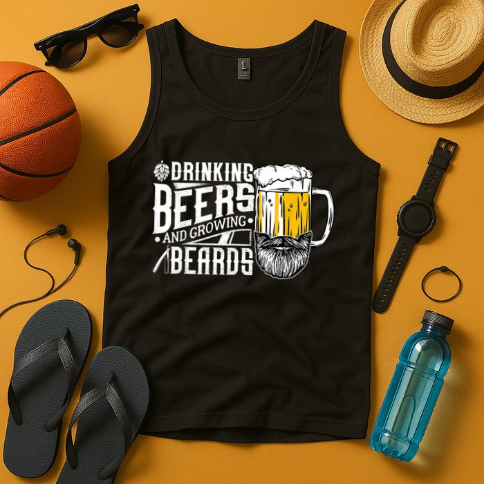 Drinking Beers And Growing Beards Funny Drinking Party Tank Top