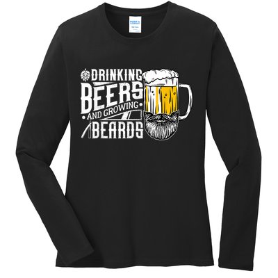 Drinking Beers And Growing Beards Funny Drinking Party Ladies Long Sleeve Shirt