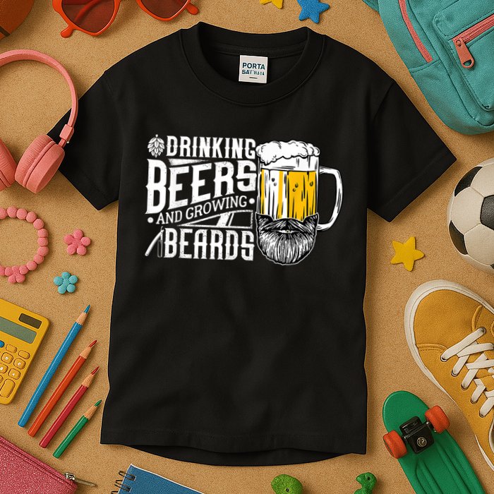 Drinking Beers And Growing Beards Funny Drinking Party Kids T-Shirt