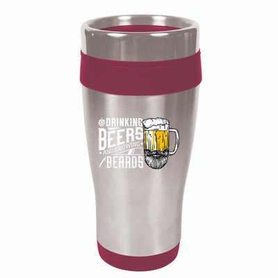 Drinking Beers And Growing Beards Funny Drinking Party 16oz Travel Tumbler