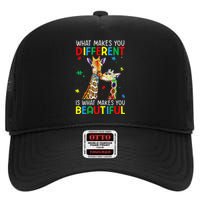 Different Beautiful Autism Awareness Puzzle Piece Giraffe High Crown Mesh Back Trucker Hat