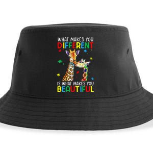 Different Beautiful Autism Awareness Puzzle Piece Giraffe Sustainable Bucket Hat