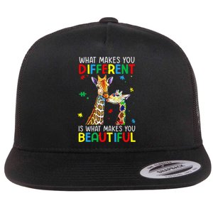 Different Beautiful Autism Awareness Puzzle Piece Giraffe Flat Bill Trucker Hat