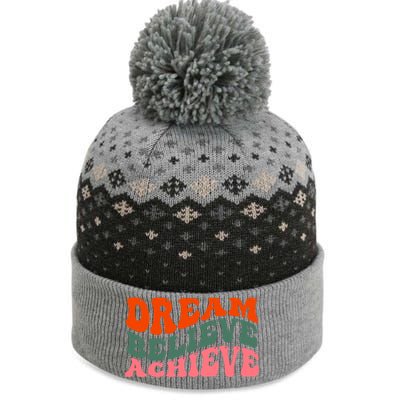 Dream Believe Achieve Retro Quote The Baniff Cuffed Pom Beanie