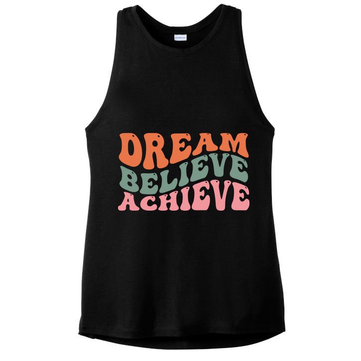 Dream Believe Achieve Retro Quote Ladies PosiCharge Tri-Blend Wicking Tank