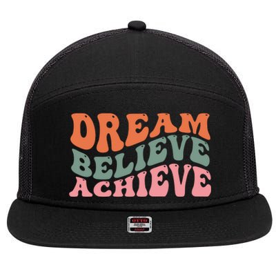 Dream Believe Achieve Retro Quote 7 Panel Mesh Trucker Snapback Hat