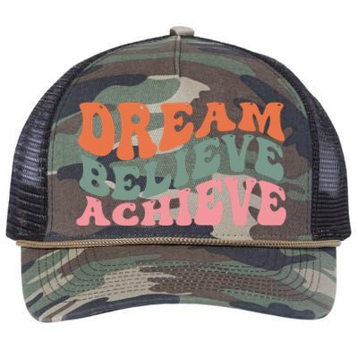 Dream Believe Achieve Retro Quote Retro Rope Trucker Hat Cap