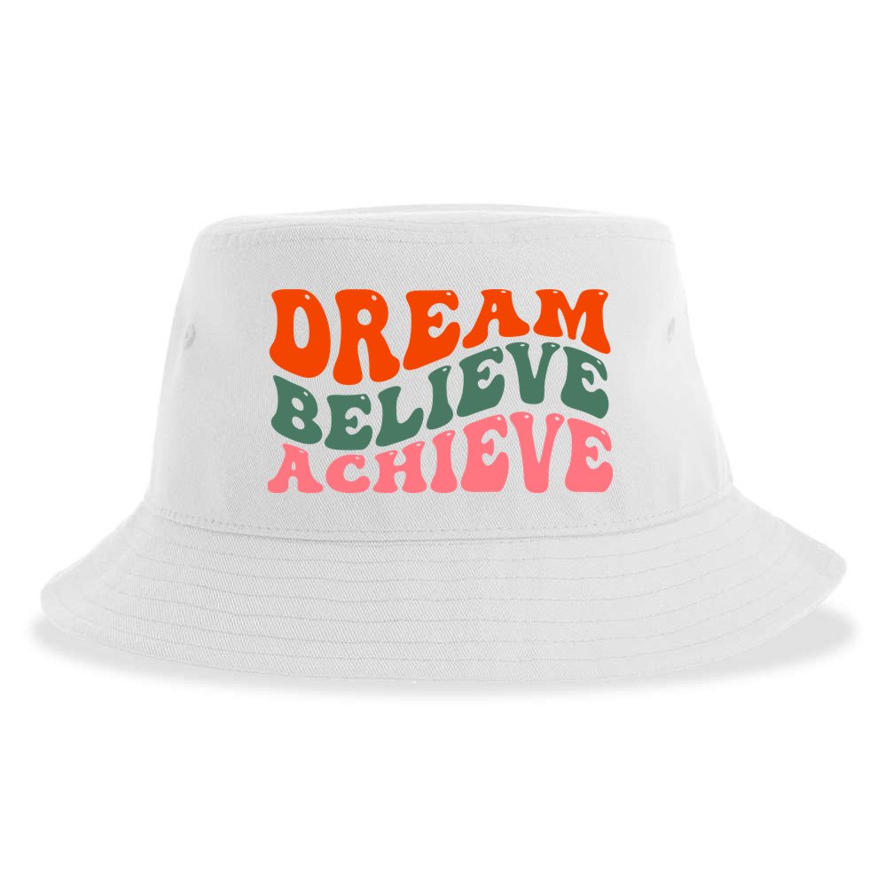 Dream Believe Achieve Retro Quote Sustainable Bucket Hat