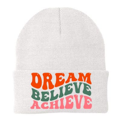 Dream Believe Achieve Retro Quote Knit Cap Winter Beanie