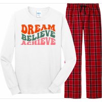 Dream Believe Achieve Retro Quote Long Sleeve Pajama Set