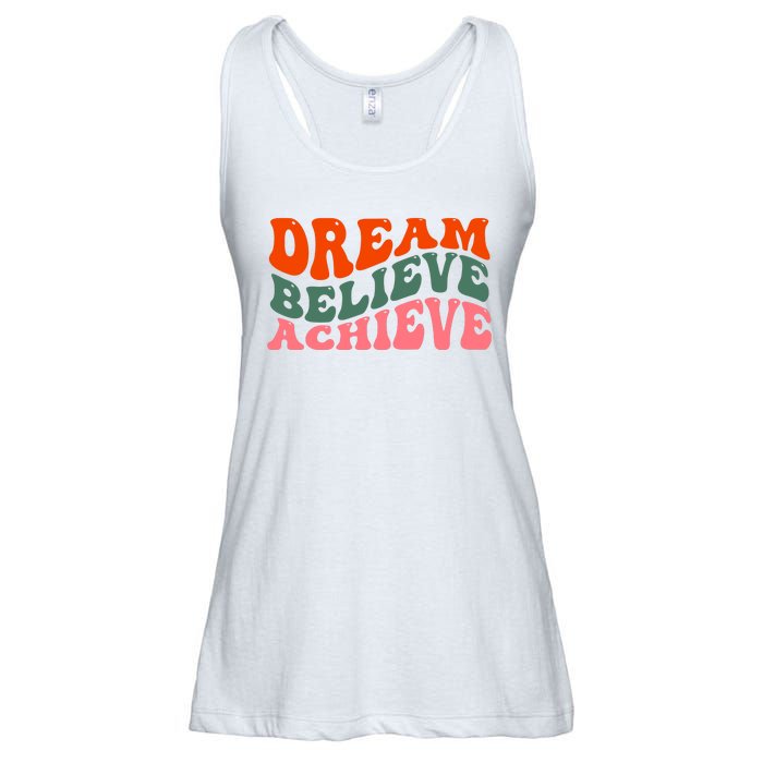 Dream Believe Achieve Retro Quote Ladies Essential Flowy Tank