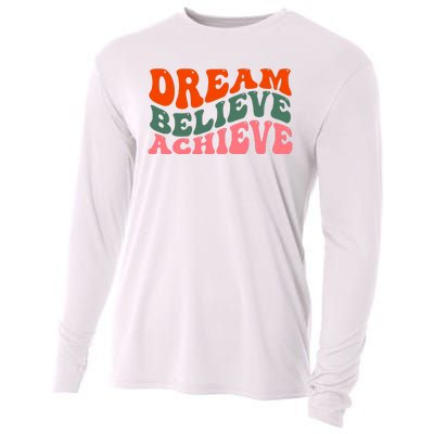 Dream Believe Achieve Retro Quote Cooling Performance Long Sleeve Crew