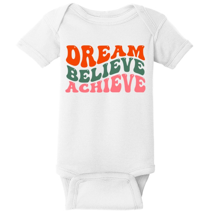 Dream Believe Achieve Retro Quote Baby Bodysuit