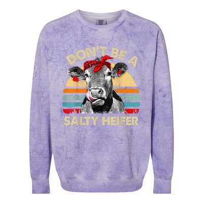 Don't Be a Salty Heifer Cute Highland Cow Lover Vintage Farm Colorblast Crewneck Sweatshirt